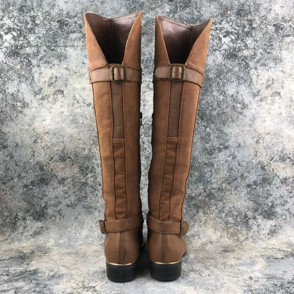 Jasmin Women's Size 6.5M Satisfy Brown Faux Leather Side Zip Over The Knee Boots
